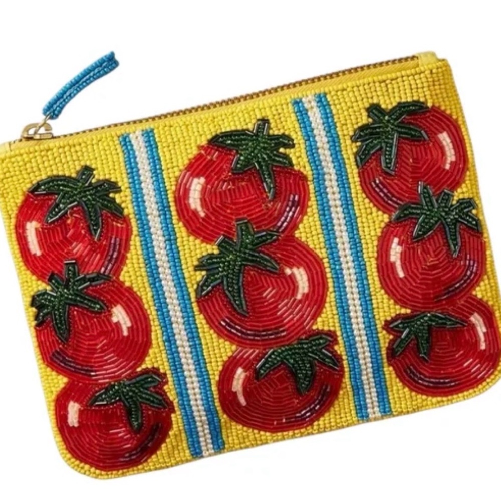 Anthropologie NWT Beaded Tomato Clutch
